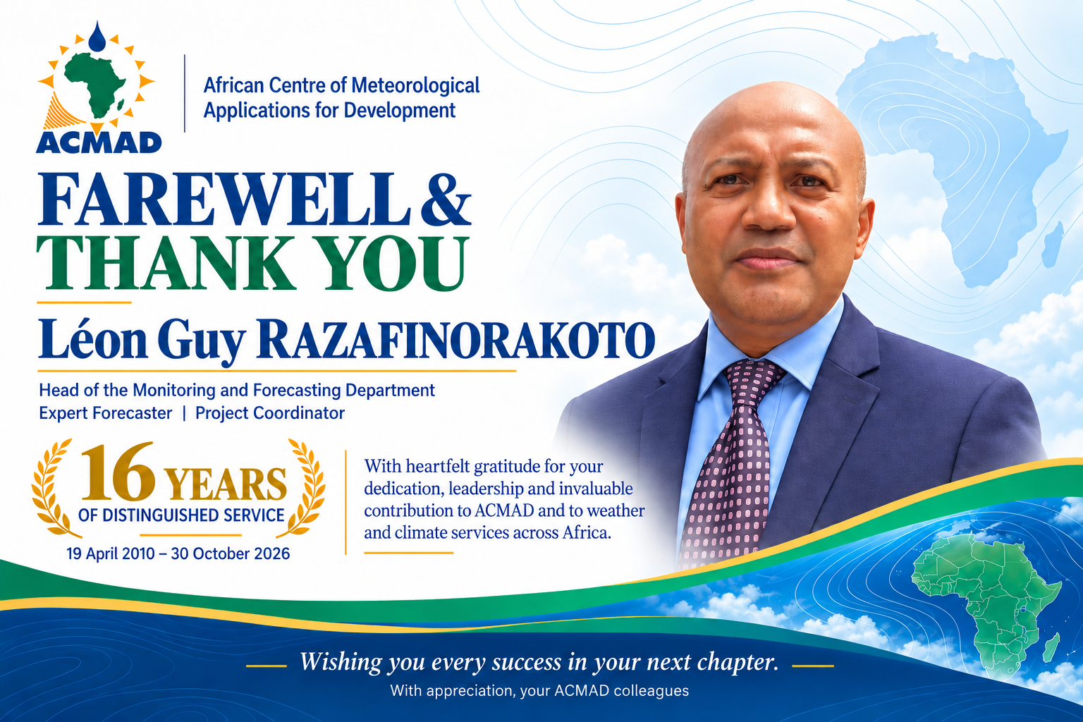 ACMAD Honours Léon Guy RAZAFINORAKOTO After 16 Years of Distinguished Service